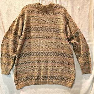 Vintage Women's M Liz Sport Sweater Geometric Tan Pink